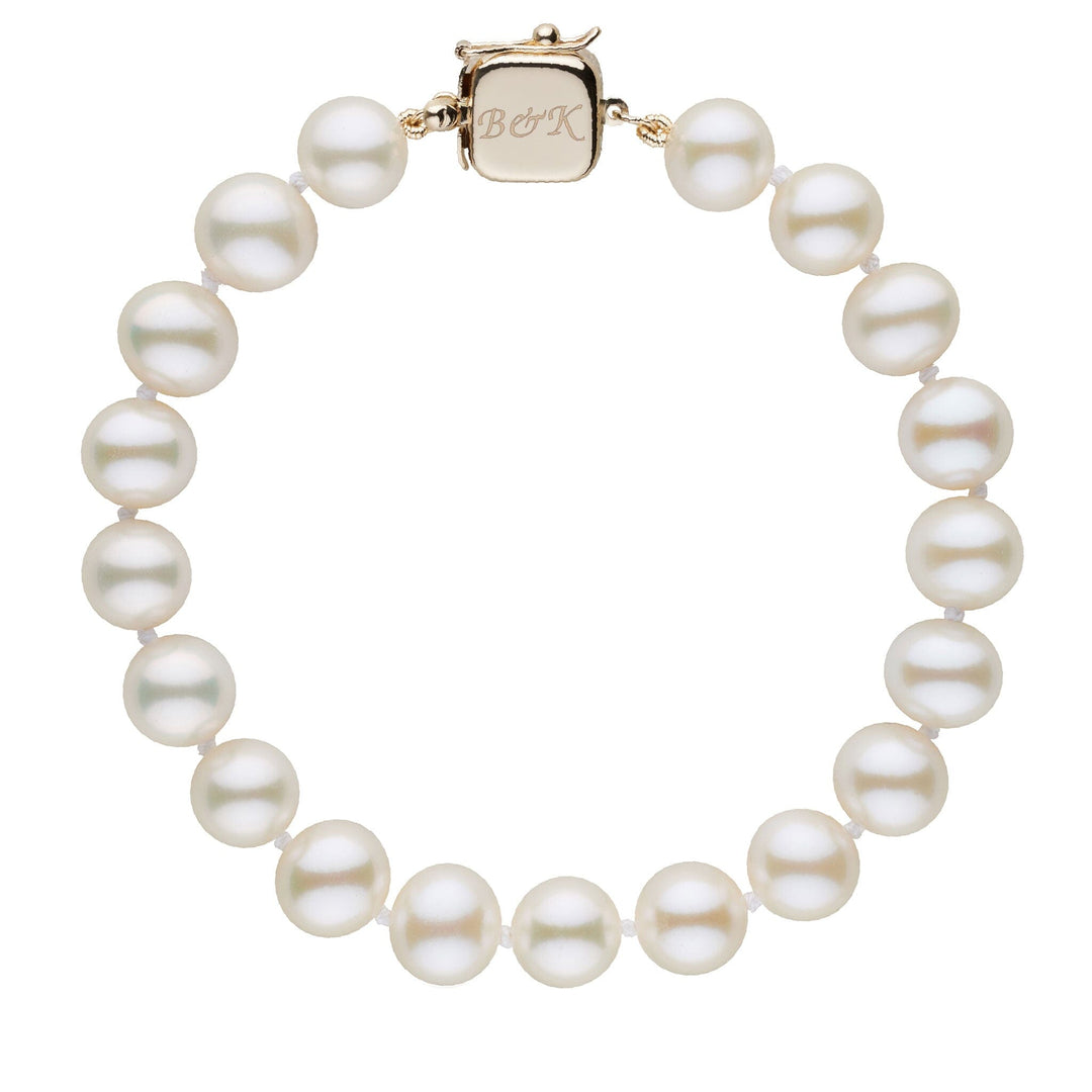 Personalized 8.5-9.0 mm AAA White Freshwater Pearl Square Clasp Bracelet