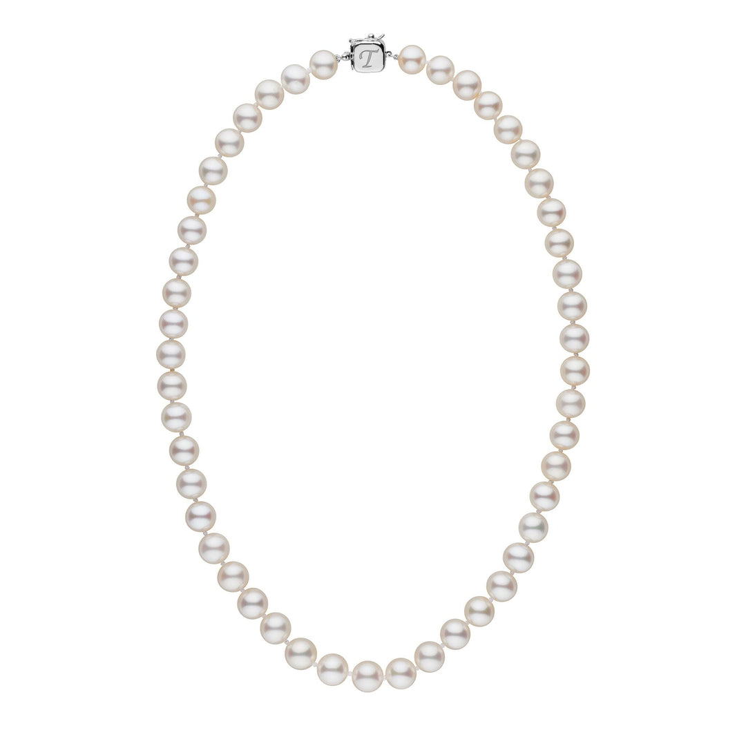Personalized 18 Inch 8.5-9.0 mm AAA White Freshwater Pearl Square Clasp Necklace