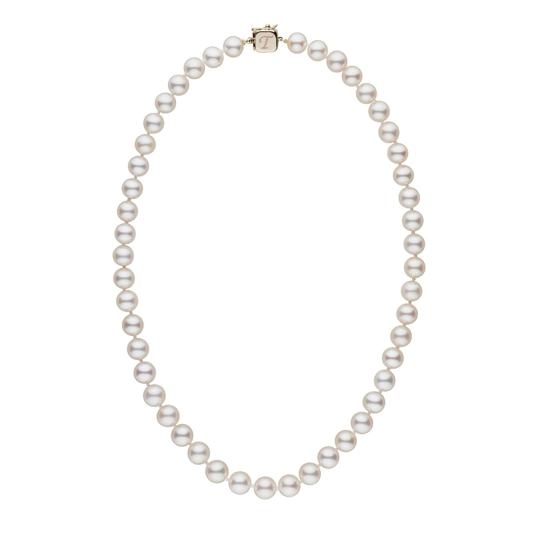 Personalized 18 Inch 8.5-9.0 mm AAA White Freshwater Pearl Square Clasp Necklace