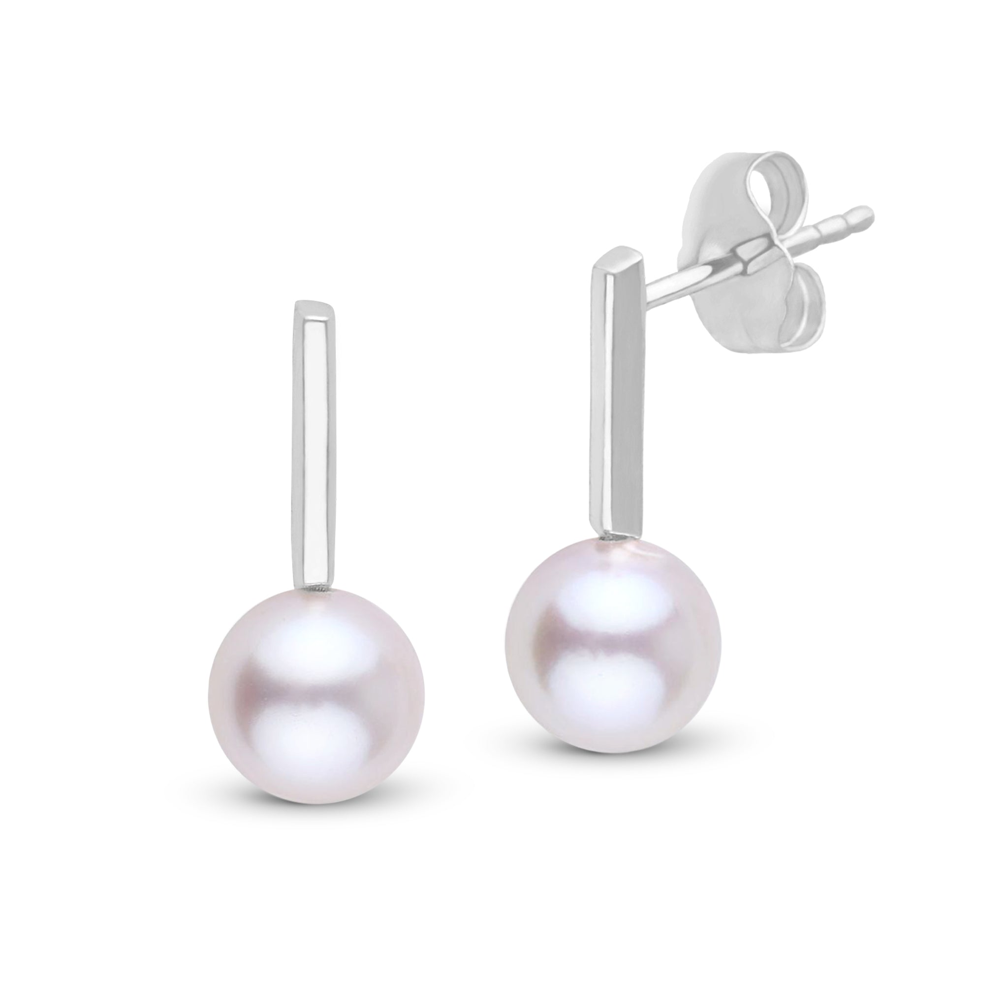 Petite Bar Collection 6.5-7.0 mm Akoya Pearl Earrings White Gold