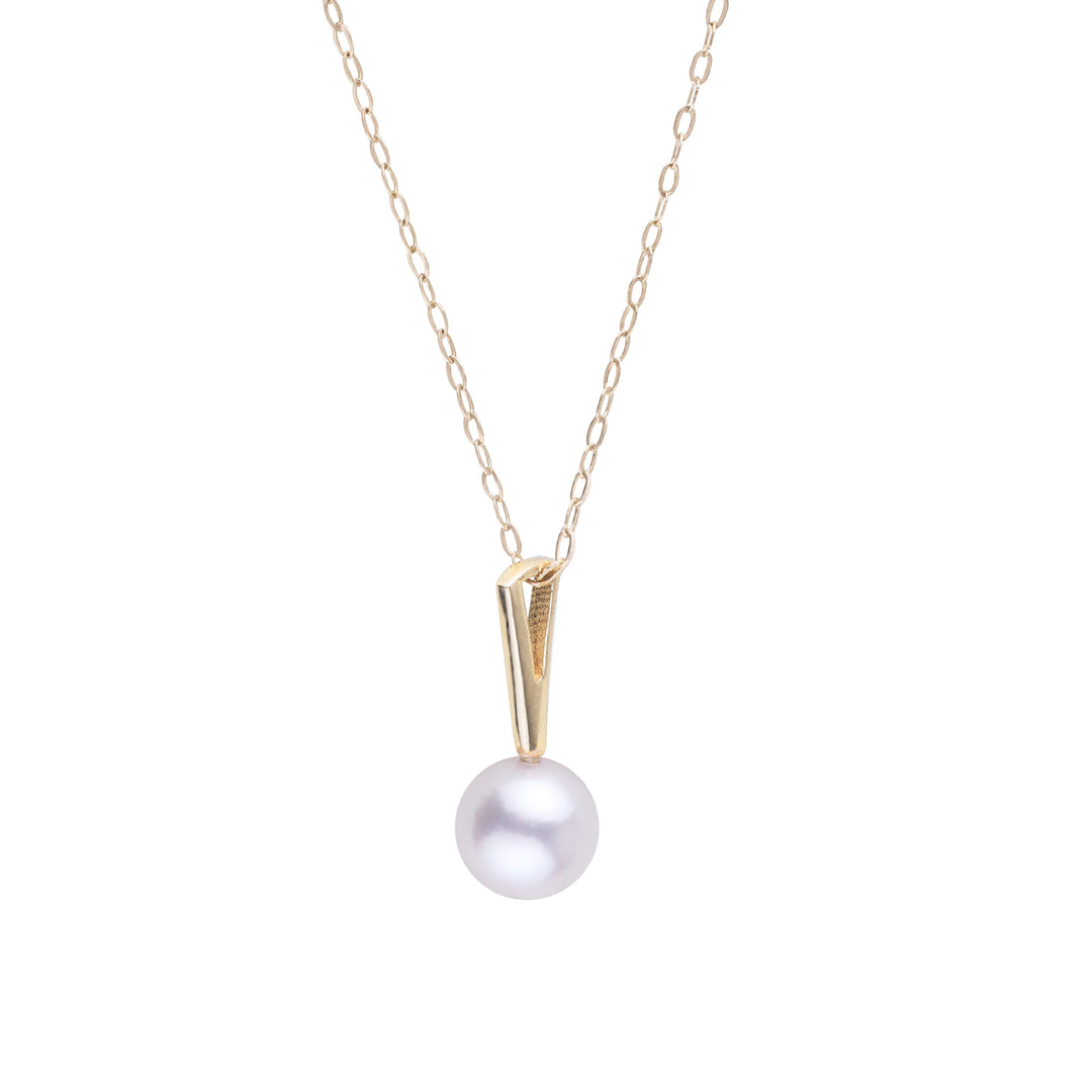 Petite Bar Collection 6.5-7.0 mm Akoya Pearl Pendant Yellow Gold Side View