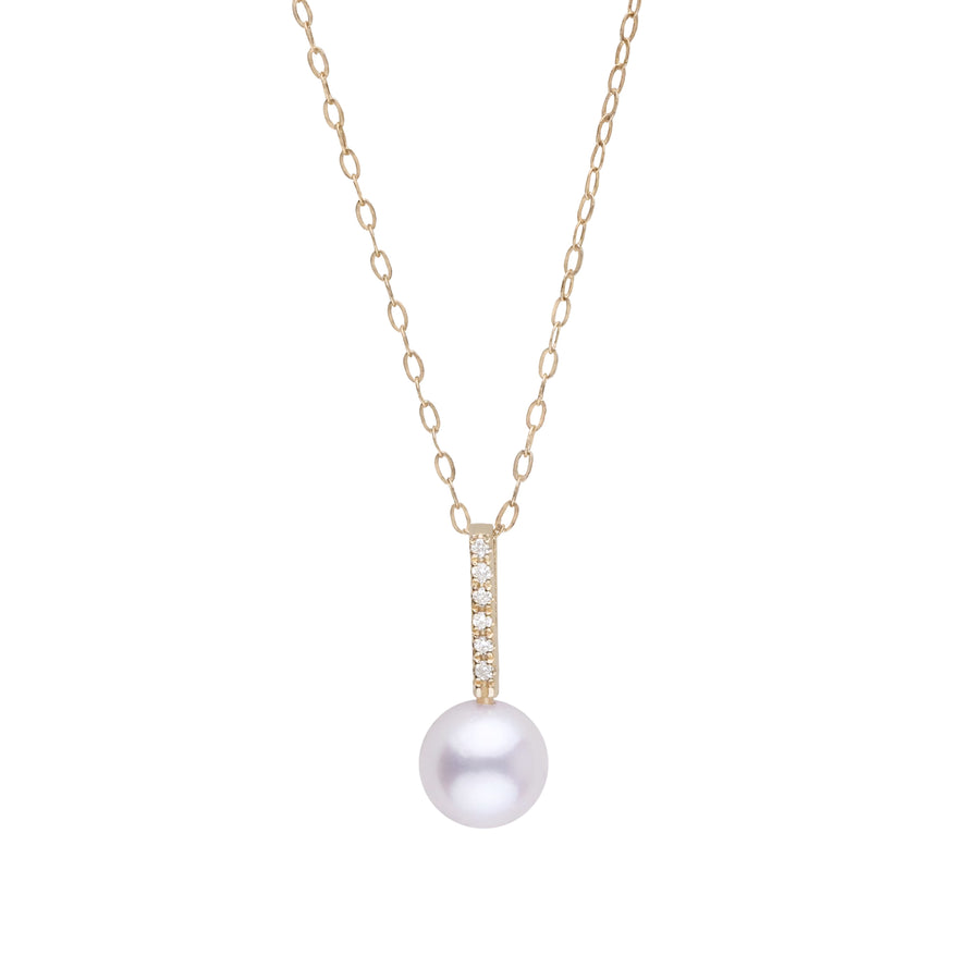 Petite Diamond Bar Collection 6.5-7.0 mm Akoya Pearl and Diamond Pendant Yellow Gold Front View