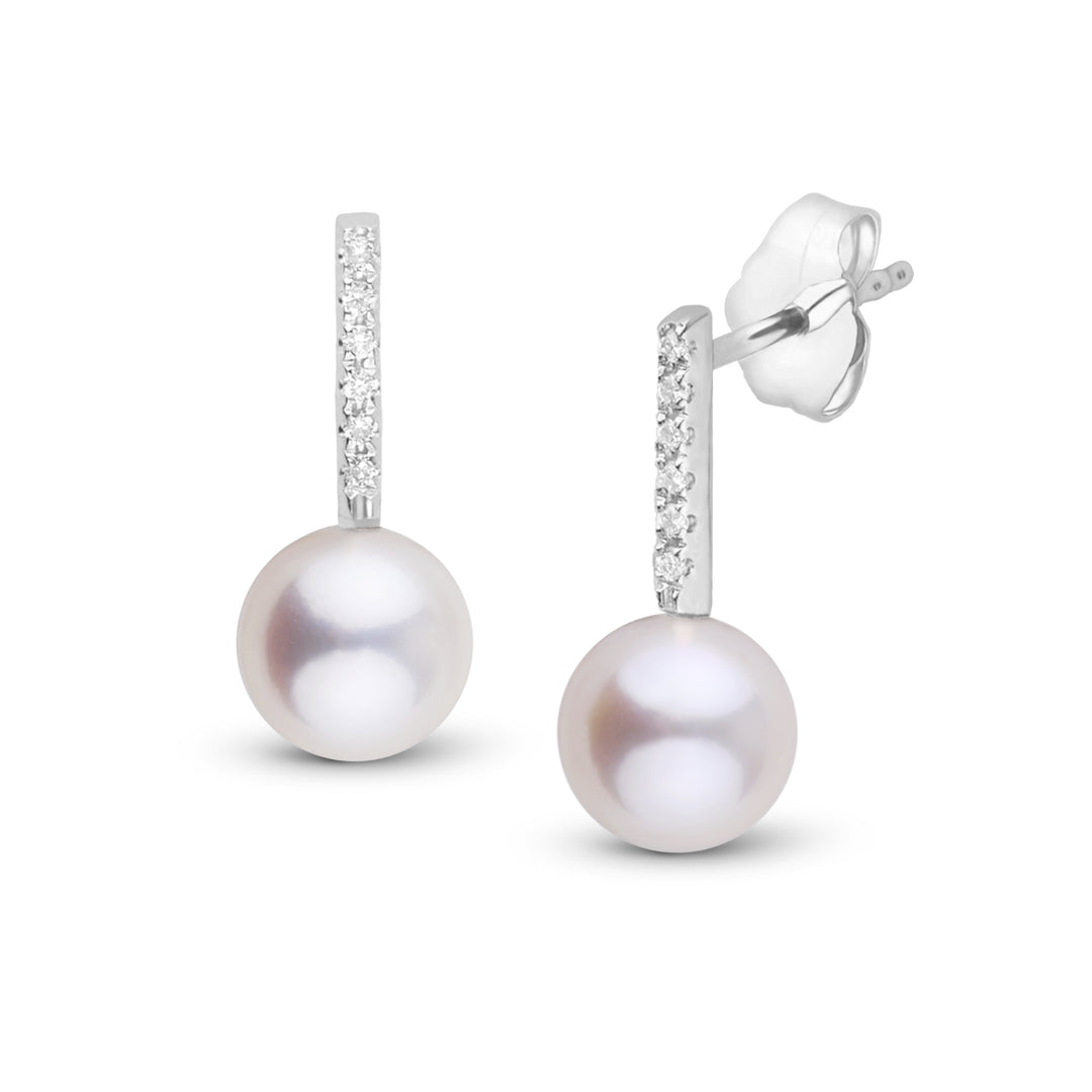 Petite Diamond Bar Collection 6.5-7.0 mm Freshadama Pearl and Diamond Earrings White Gold