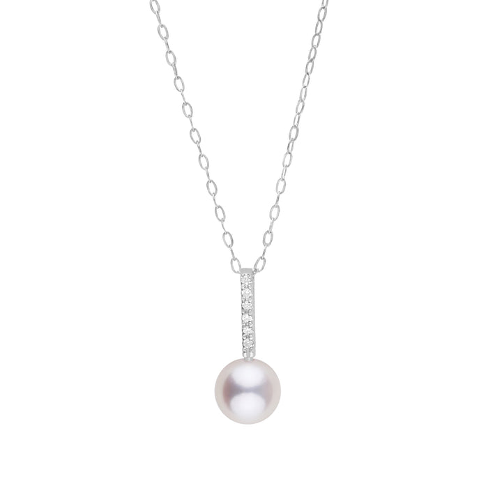 Petite Diamond Bar Collection 6.5-7.0 mm Freshadama Pearl and Diamond Pendant White Gold Front View