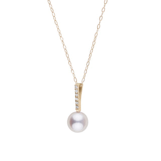 Petite Diamond Bar Collection 6.5-7.0 mm Freshadama Pearl and Diamond Pendant Yellow Gold Side View