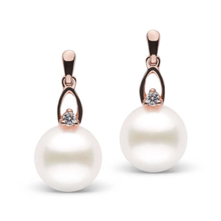 Juliet Collection 9.0-10.0 mm Freshadama Pearl and Diamond Earrings featuring elegant white pearls accented with sparkling diamonds set in rose gold for a timeless look.