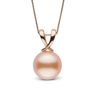 Elegant pendant featuring a lustrous pink to peach freshwater pearl with a rose gold ribbon setting, showcasing the Ribbon Collection Pink to Peach 10.0-11.0 mm Freshadama Freshwater Pearl Pendant.