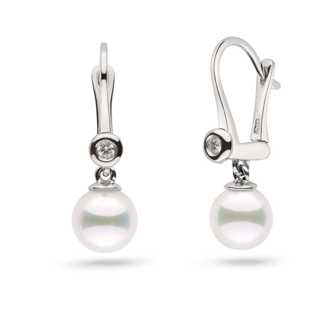 Romantic Collection AAA Akoya 7.0-7.5 mm Pearl & VS1-G Quality Diamond Dangle Earrings white gold