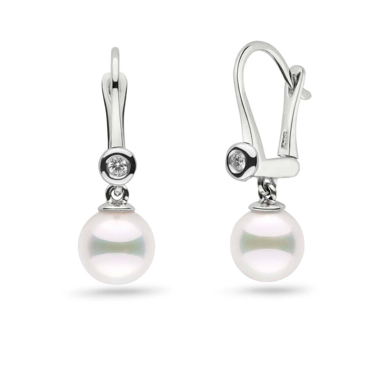 Romantic Collection AAA Akoya 7.5-8.0 mm Pearl & VS1-G Quality Diamond Dangle Earrings in white gold
