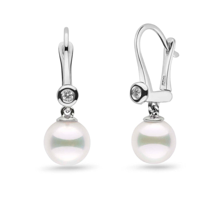 Romantic Collection AAA Akoya 8.0-8.5 mm Pearl & VS1-G Quality Diamond Dangle Earrings in white gold