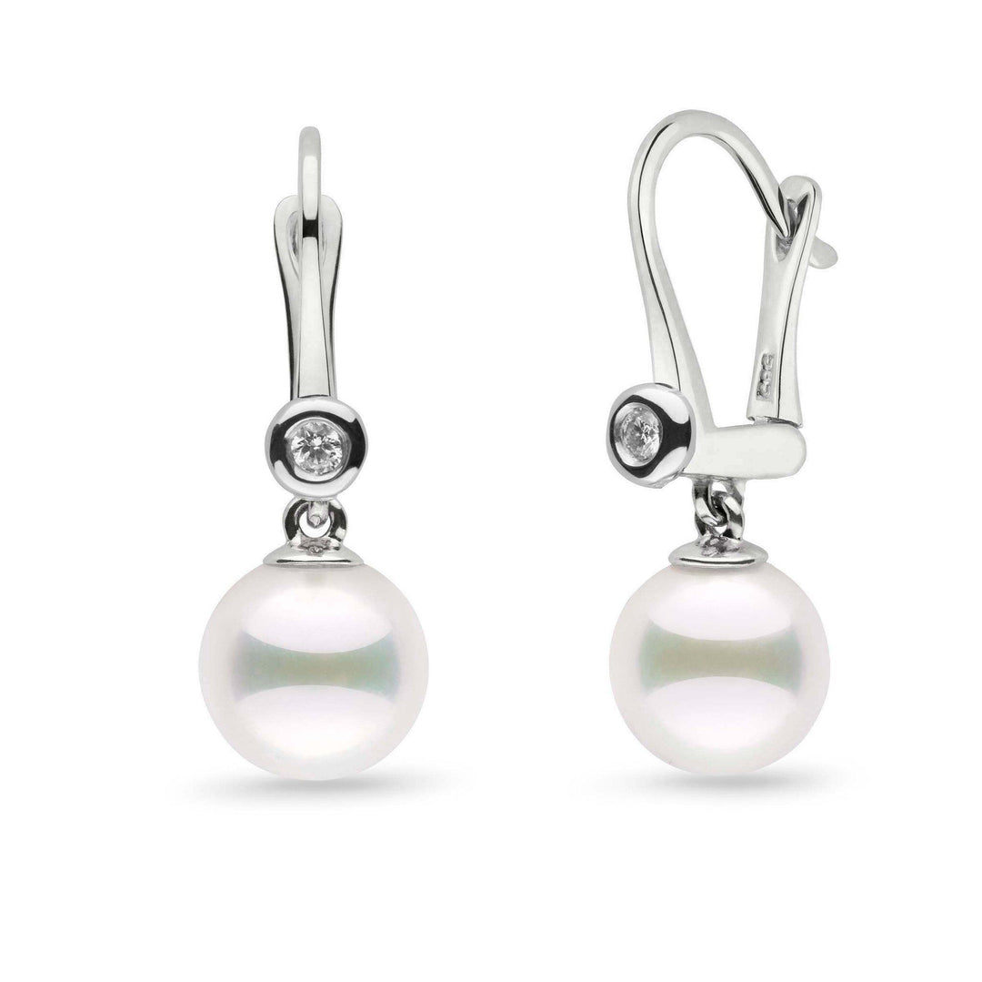 Romantic Collection AAA Akoya 8.5-9.0 mm Pearl & VS1-G Quality Diamond Dangle Earrings in white gold 