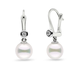 Romantic Collection AAA Akoya 8.5-9.0 mm Pearl & VS1-G Quality Diamond Dangle Earrings in white gold