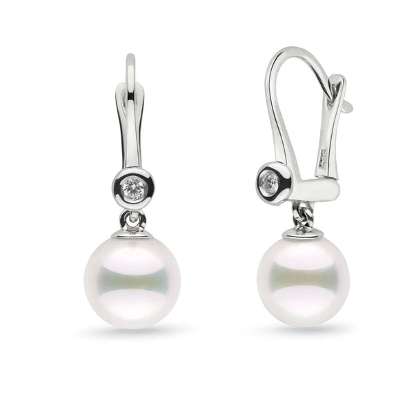 Romantic Collection AAA Akoya 8.5-9.0 mm Pearl & VS1-G Quality Diamond Dangle Earrings in white gold