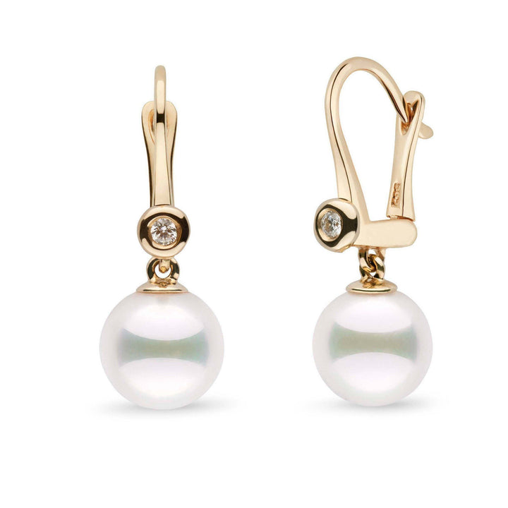 Romantic Collection AAA Akoya 9.0-9.5 mm Pearl & VS1-G Quality Diamond Dangle Earrings in 14k yellow gold