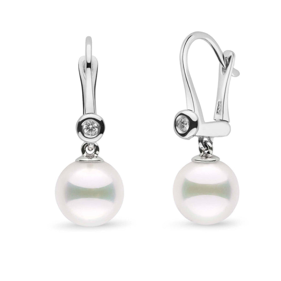 Romantic Collection AAA Akoya 9.0-9.5 mm Pearl & VS1-G Quality Diamond Dangle Earrings in white gold
