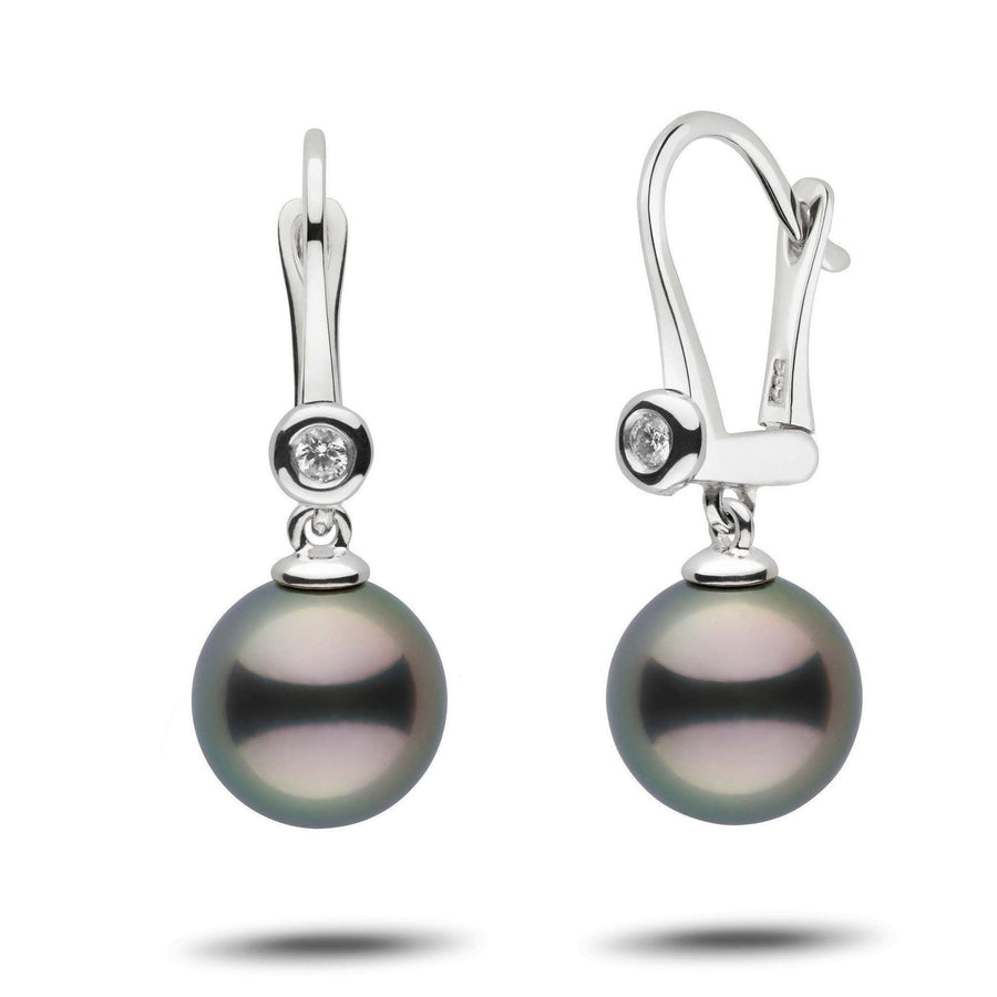 Romantic Collection Tahitian 10.0-11.0 mm Pearl & Diamond Dangle Earrings featuring lustrous dark Tahitian pearls suspended from elegant 14K white gold hooks accented with sparkling diamonds.