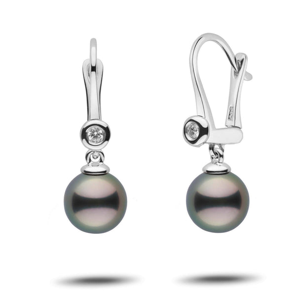 Romantic Collection Tahitian 8.0-9.0 mm Pearl & Diamond Dangle Earrings featuring lustrous dark Tahitian pearls and sparkling diamonds set in polished 14K white gold hooks.
