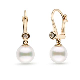 Romantic Collection White Freshadama Freshwater 8.5-9.0 mm Pearl & Diamond Dangle Earrings featuring white freshwater pearls and small diamonds set in elegant gold dangle design.