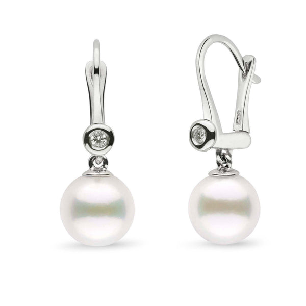 Romantic Collection White Freshadama Freshwater 9.0-10.0 mm Pearl & Diamond Dangle Earrings featuring lustrous white freshwater pearls with sparkling diamond accents on 14K white gold hooks.