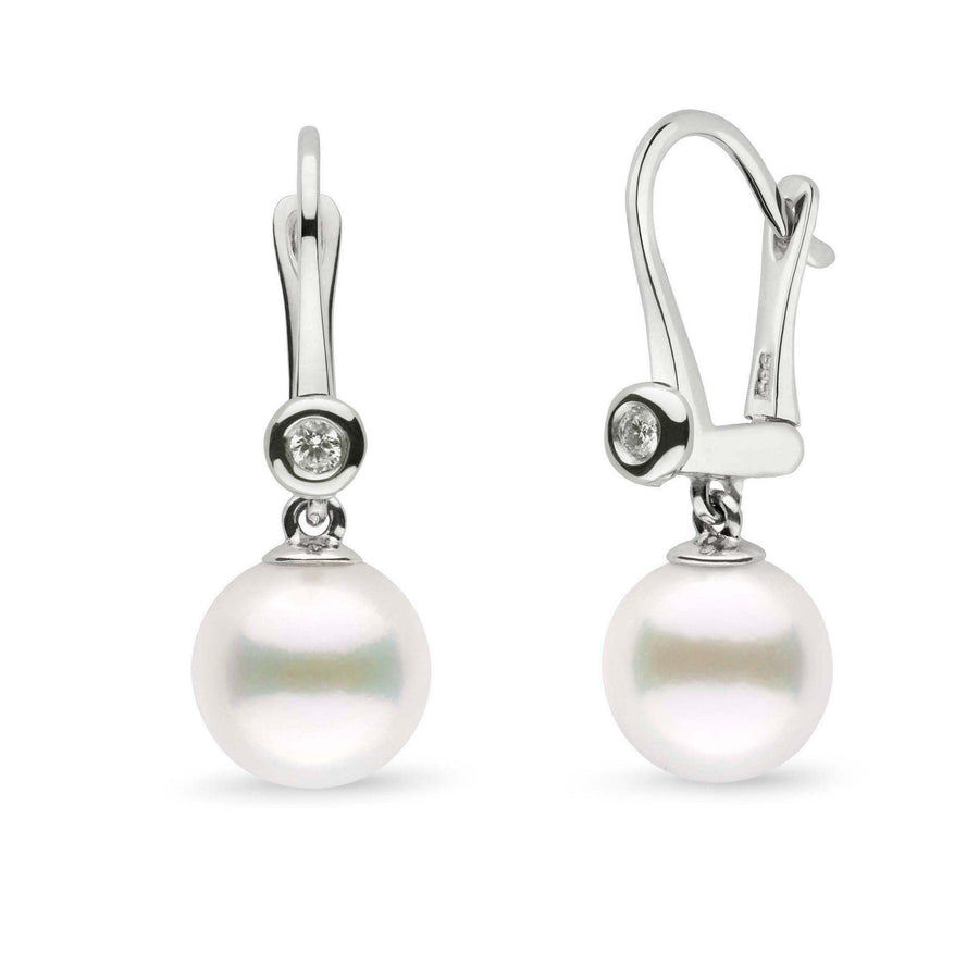 Romantic Collection White Freshadama Freshwater 9.0-10.0 mm Pearl & Diamond Dangle Earrings featuring lustrous white freshwater pearls with sparkling diamond accents on 14K white gold hooks.