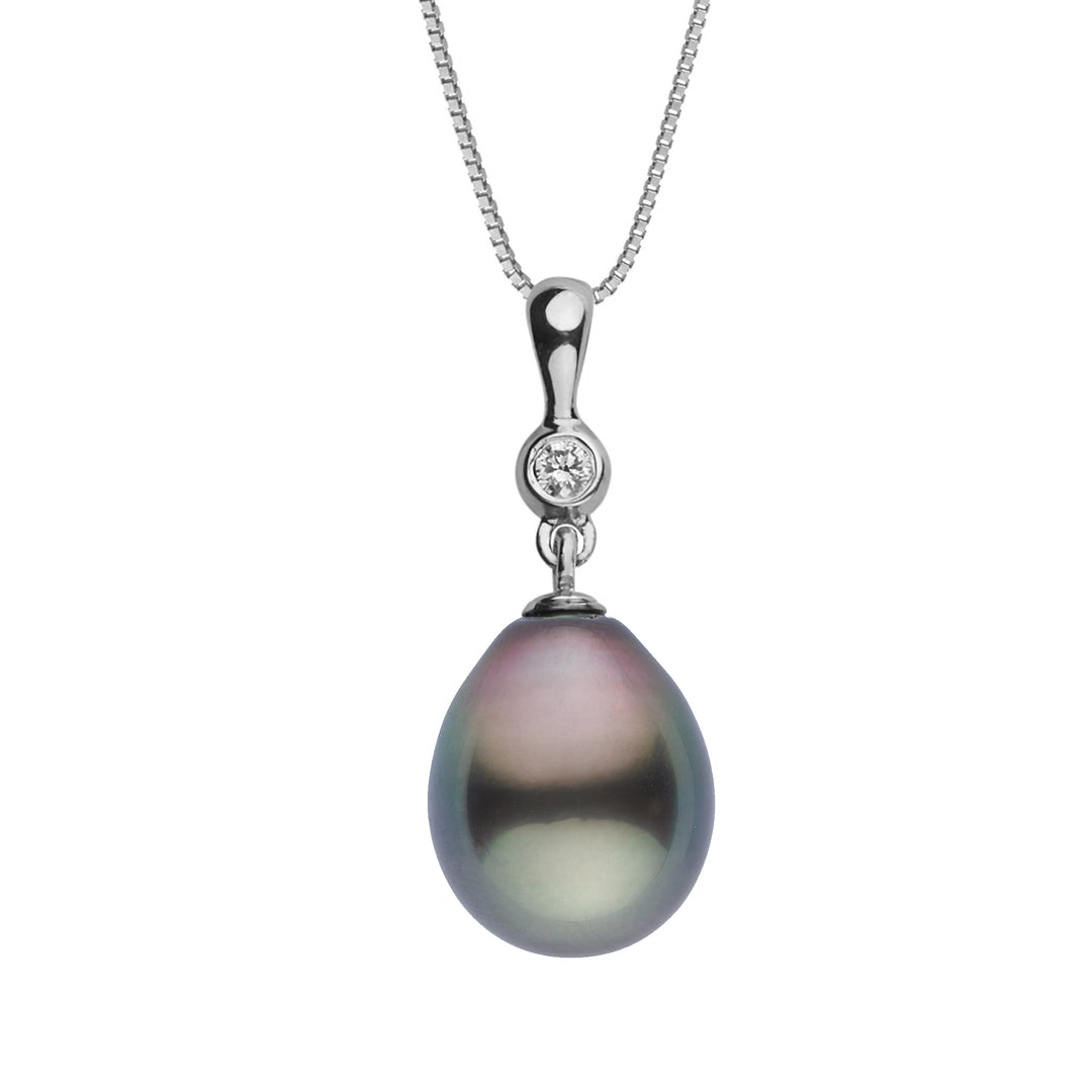 11.0-12.0 mm Tahitian Drop Pearl and Diamond Romantic Pendant white gold
