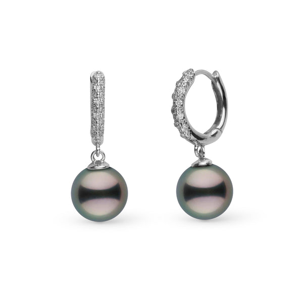 9.0-10.0 mm Tahitian Pearl & Pave Diamond Small Hoop Earrings white gold