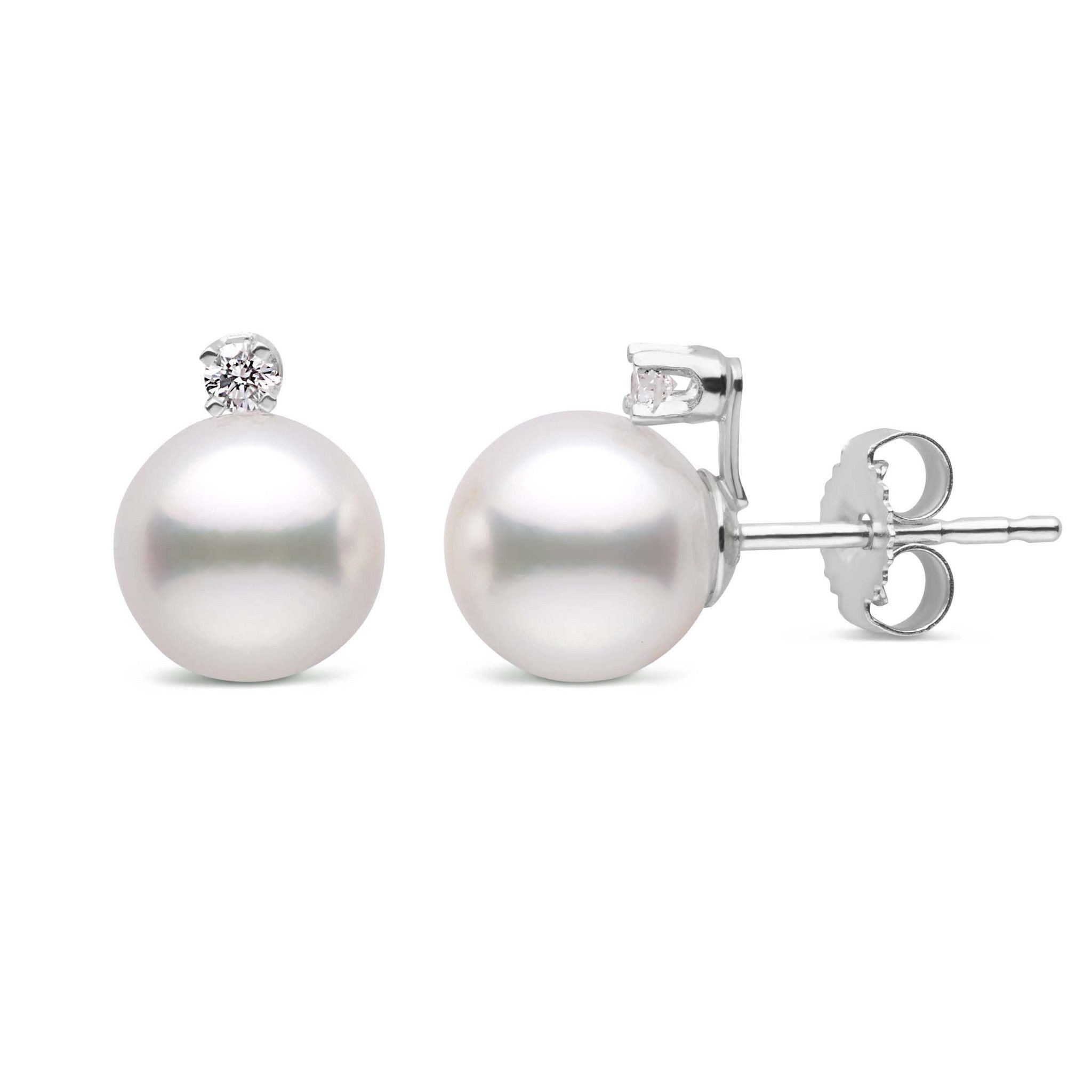 Starlight Collection 6.5-7.0 mm AAA Akoya Pearl and VS1-G Quality Diamond Earrings in white gold