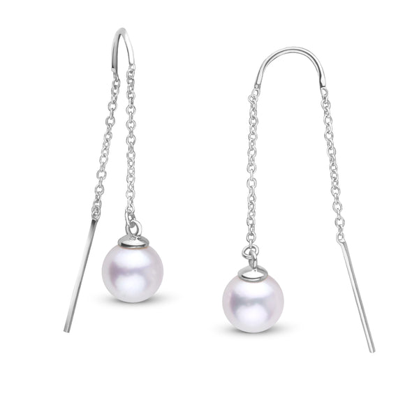 7.5-8.0 mm Akoya Pearl Threader Earrings White Gold
