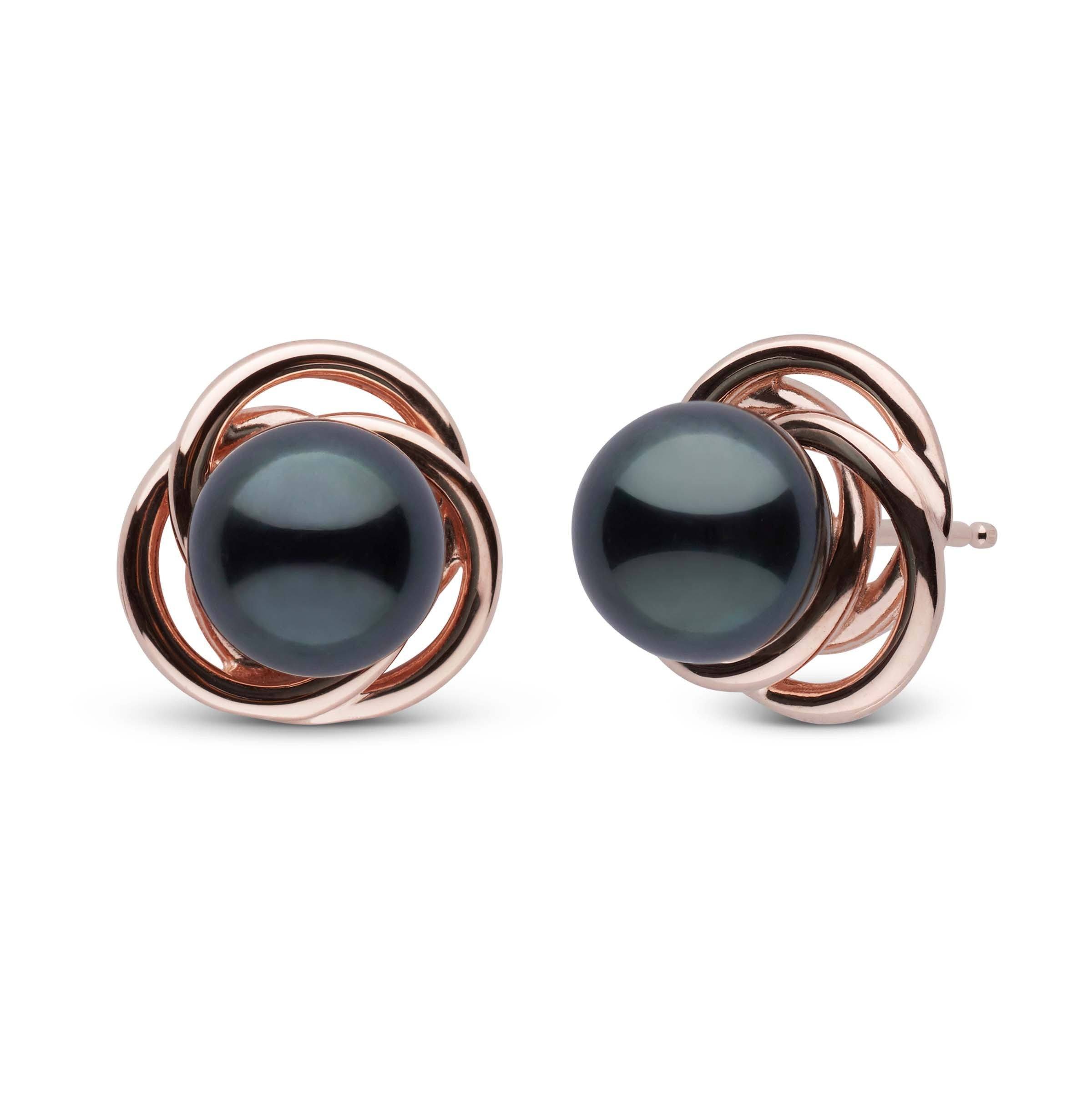 Trilogy Collection Black Akoya Pearl Earrings rose gold