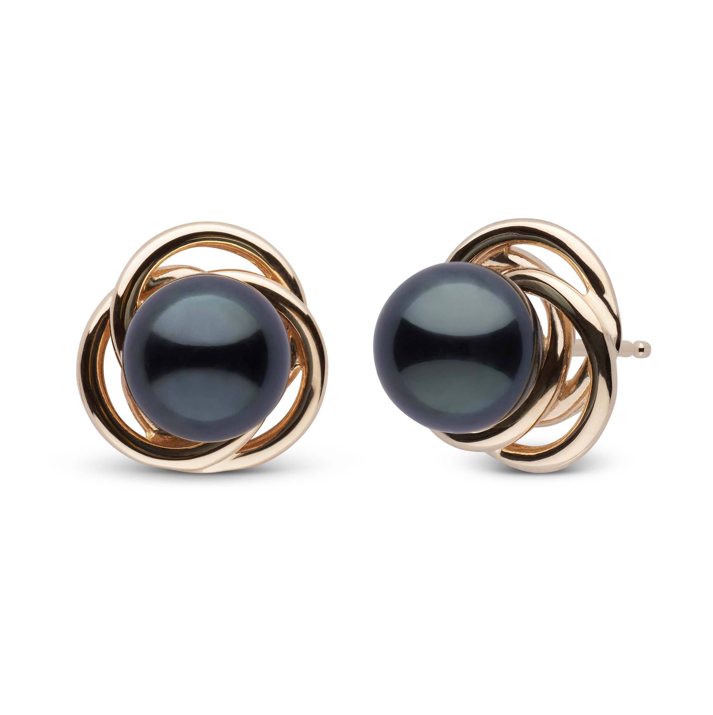 Trilogy Collection Black Akoya Pearl Earrings yellow gold