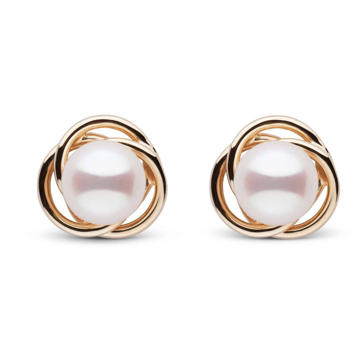 Trilogy Collection White Akoya Pearl Earrings yellow gold