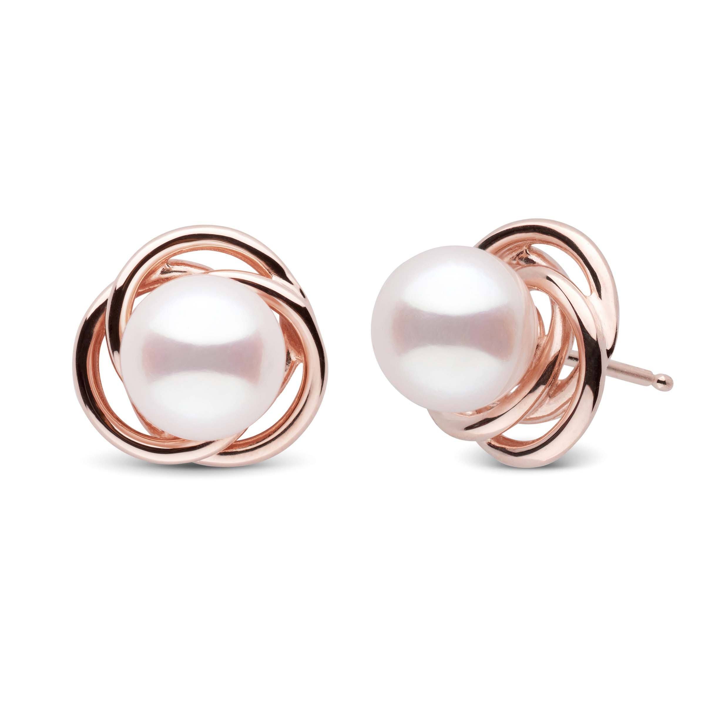 Starlight Collection 7.0-7.5 mm White Akoya Pearl & Diamond Stud Earrings 14K Yellow Gold by Pearl Paradise