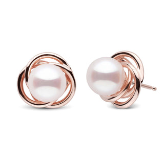 Trilogy Collection White Akoya Pearl Earrings rose gold