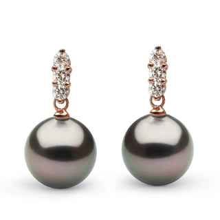 Trio Collection Tahitian 11.0-12.0 mm Pearl and Diamond Earrings featuring lustrous dark Tahitian pearls accented with sparkling diamonds on elegant settings.