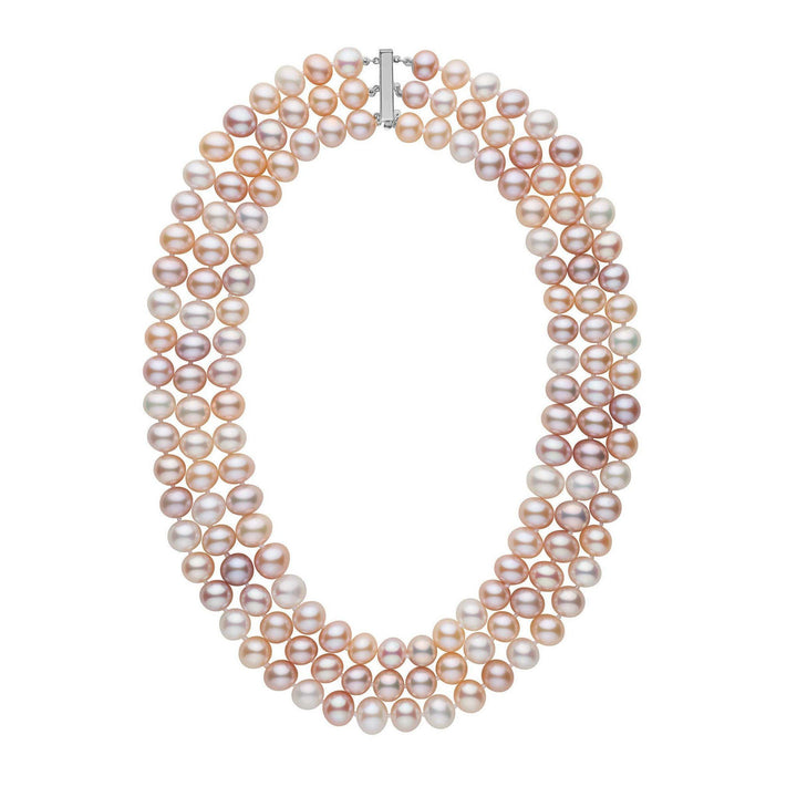 Triple Strand 8.5-9.0 mm AA+ Multicolor Freshwater Pearl Necklace