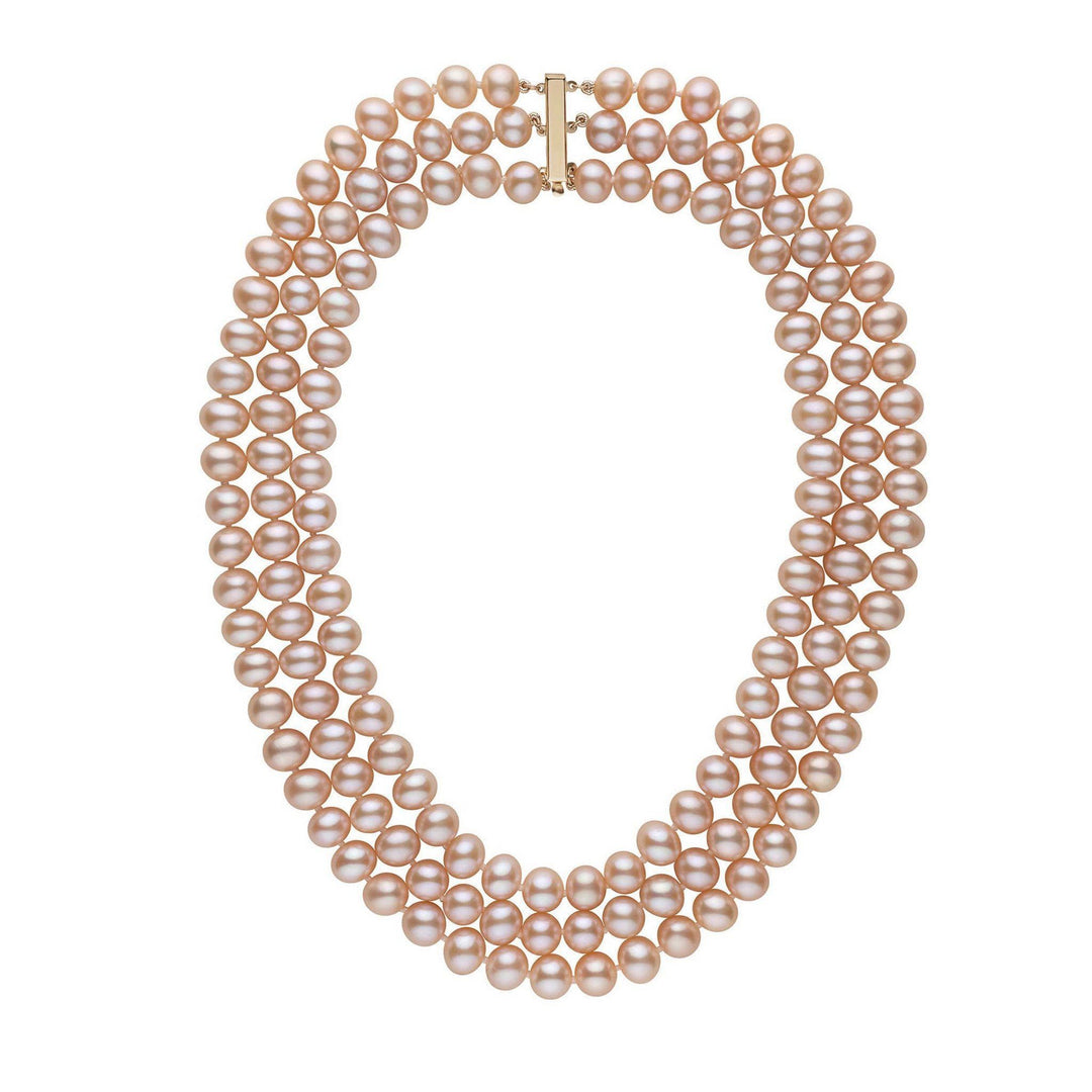 Triple Strand 8.5-9.0 mm AA+ Pink to Peach Freshwater Pearl Necklace