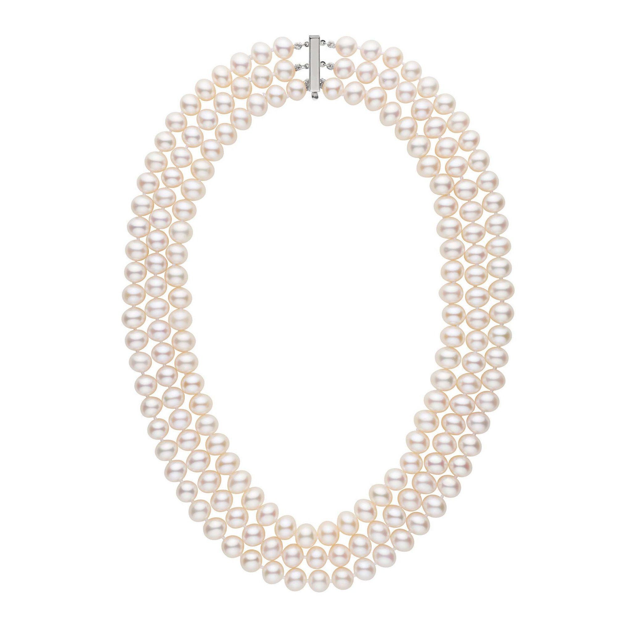 Triple Strand 8.5-9.0 mm AA+ White Freshwater Pearl Necklace