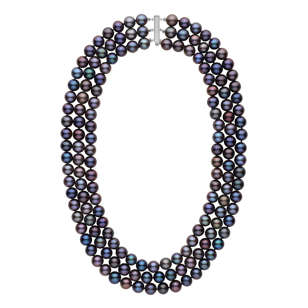 Triple Strand 8.5-9.0 mm AAA Black Freshwater Pearl Necklace