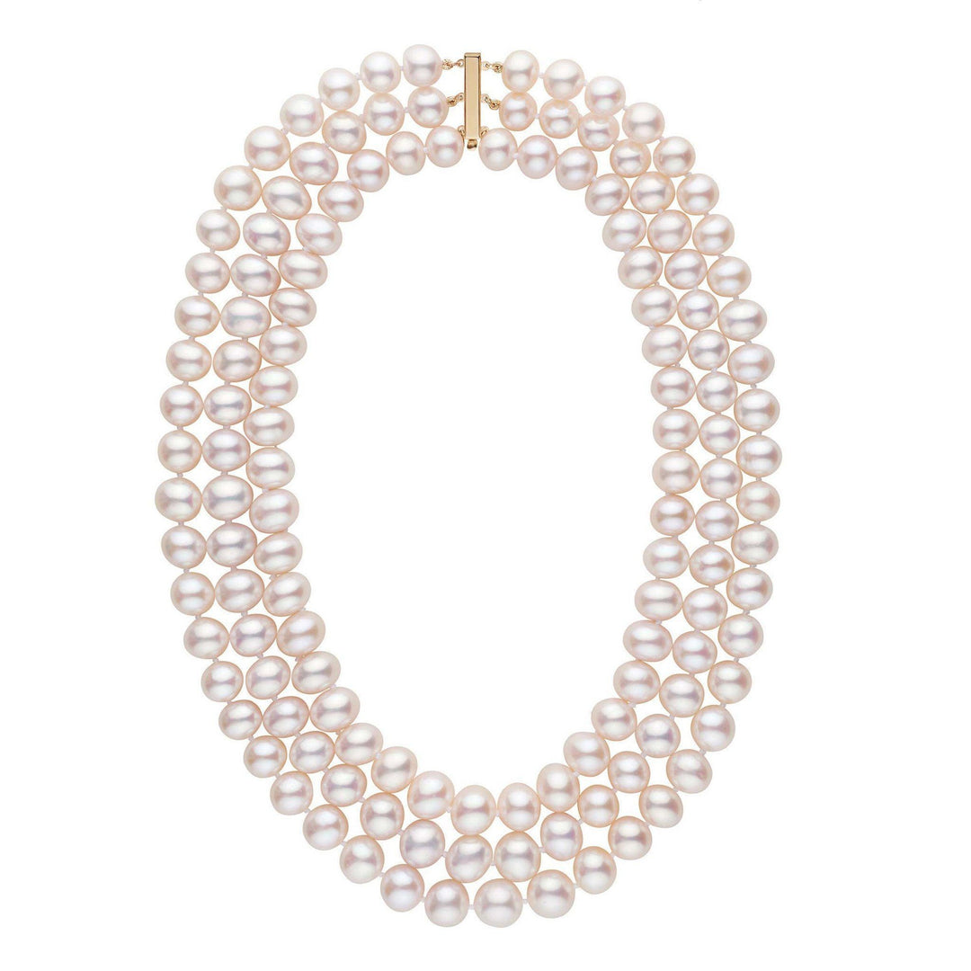 Triple Strand 9.5-10.5 mm AA+ White Freshwater Pearl Necklace