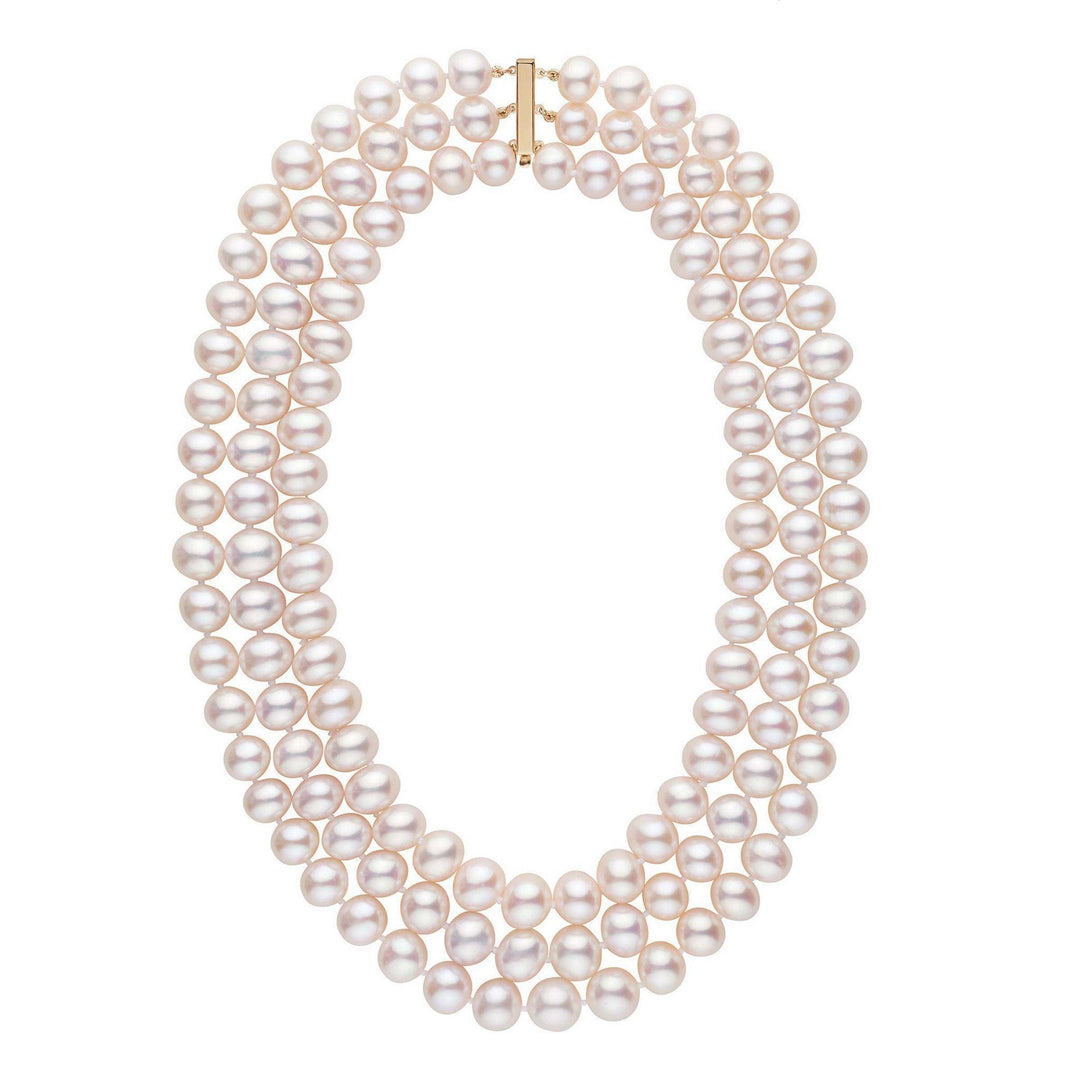 Triple Strand mm AA+ White Freshwater Pearl Necklace