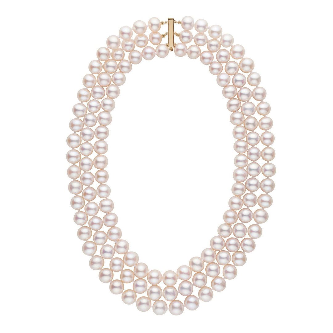 Triple Strand 9.5-10.5 mm AAA White Freshwater Pearl Necklace – Pearl ...