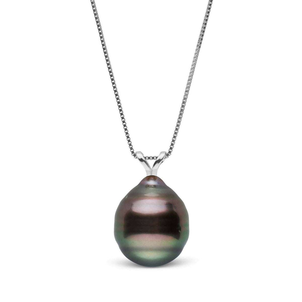 Unity Collection 8.0-9.0 mm Baroque Tahitian Pearl Pendant featuring a lustrous black and green overtones baroque pearl on a delicate 14K white gold chain, perfect for elegant occasions.