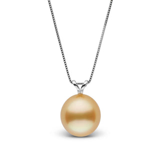 Unity Collection 9.0-10.0 mm Golden South Sea Pearl Drop Pendant featuring a lustrous golden cultured pearl suspended from a delicate 14K white gold chain, elegant and timeless.