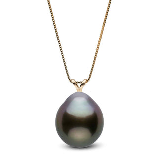 Unity Collection 11.0-12.0 mm Drop Tahitian Pearl Pendant featuring a lustrous black tahitian pearl on a delicate gold chain, showcasing the elegance of cultured pearl jewelry.