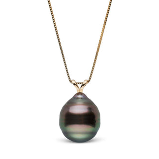 Unity Collection 9.0-10.0 mm Baroque Tahitian Pearl Pendant featuring a lustrous dark Tahitian pearl with unique baroque shape hanging from a delicate gold chain.