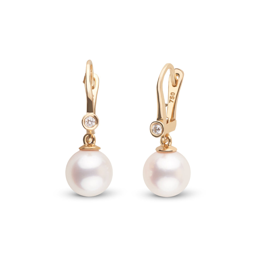 18K Romantic Collection 8.5-9.0 mm Akoya Pearl and Diamond Earrings Yellow Gold