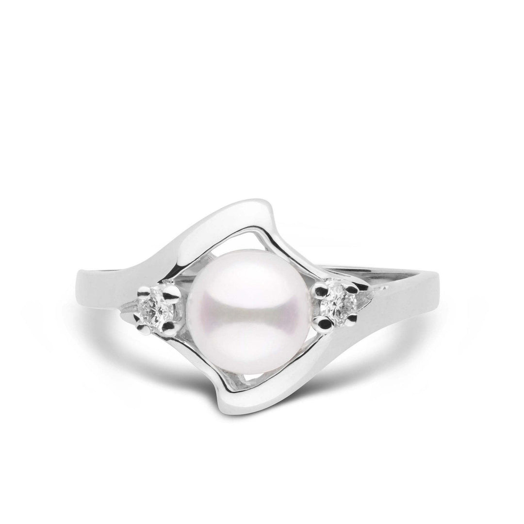 Wave Collection Akoya Pearl and Diamond Ring white gold