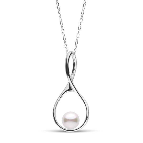 6.0-6.5 mm Akoya Pearl Wishbone Collection Pendant featuring a lustrous white pearl set within a polished 14K white gold wishbone-shaped pendant on a delicate chain.