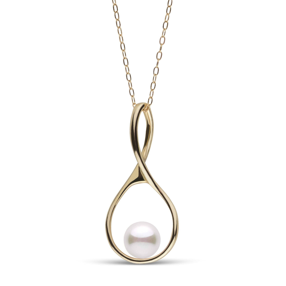 6.5-7.0 mm Akoya Pearl Wishbone Collection Pendant featuring a single white Akoya pearl set in an elegant gold wishbone-shaped design on a delicate chain.