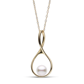 6.5-7.0 mm Akoya Pearl Wishbone Collection Pendant featuring a single white Akoya pearl set in an elegant gold wishbone-shaped design on a delicate chain.